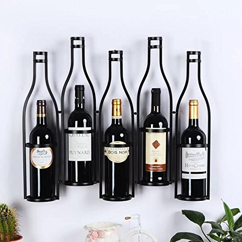 Isasar - Estante de vino de metal vintage retro para 5 botellas para restaurantes, bares, muebles para el hogar, etc. negro