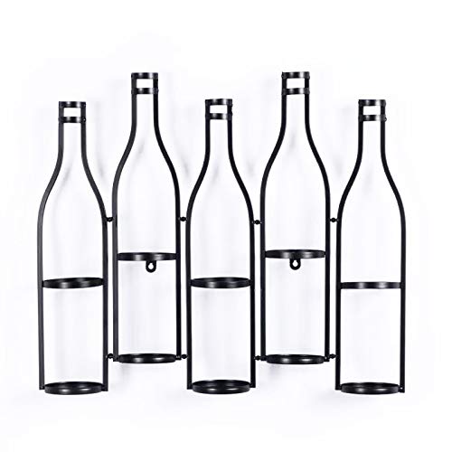 Isasar - Estante de vino de metal vintage retro para 5 botellas para restaurantes, bares, muebles para el hogar, etc. negro