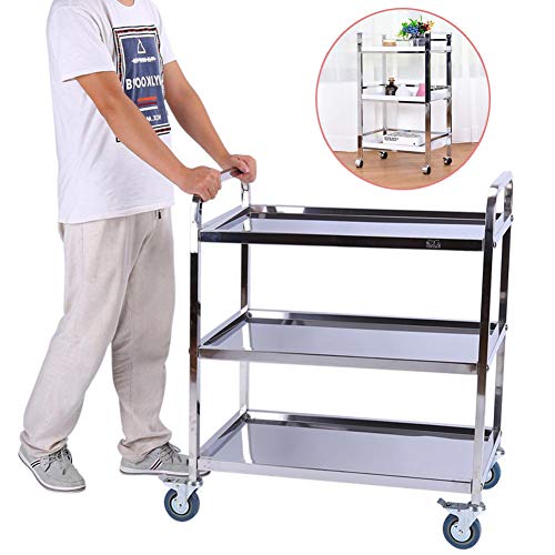 Iskip 3 Pisos Camarera, Acero Inoxidable Catering Camarera Carrito Cocina Carro 300 kg Soporta estantes. 85 x 45 x 90 cm para Cocina, hoteles, restaurantes y Cuidado Las Casas