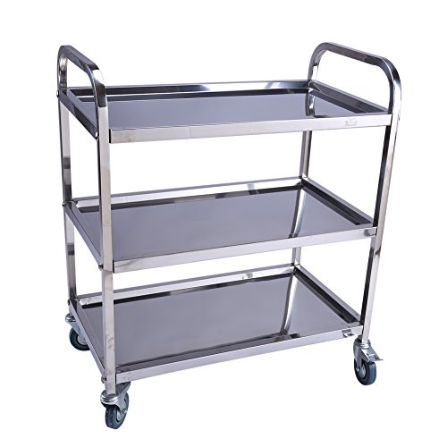 Iskip 3 Pisos Camarera, Acero Inoxidable Catering Camarera Carrito Cocina Carro 300 kg Soporta estantes. 85 x 45 x 90 cm para Cocina, hoteles, restaurantes y Cuidado Las Casas
