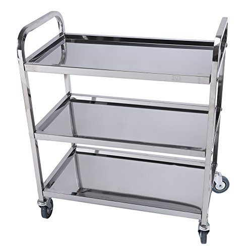 Iskip 3 Pisos Camarera, Acero Inoxidable Catering Camarera Carrito Cocina Carro 300 kg Soporta estantes. 85 x 45 x 90 cm para Cocina, hoteles, restaurantes y Cuidado Las Casas