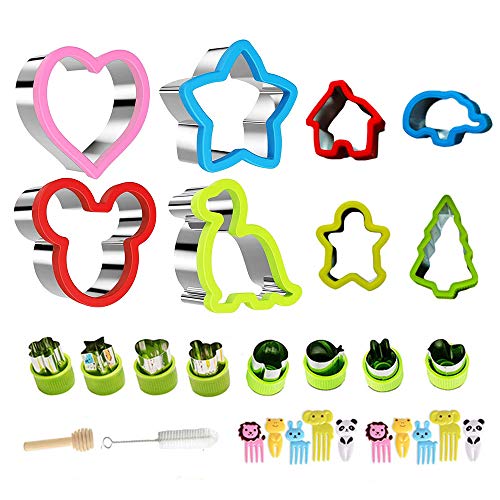 IWILCS Cortadores de sándwich para niños, Cortador de Galletas de Pan, Estrella Forma de Corazón y Cortador de Frutas Verduras, con Tenedor y Cepillo, para Regalo horneado para Fiestas(28pcs)