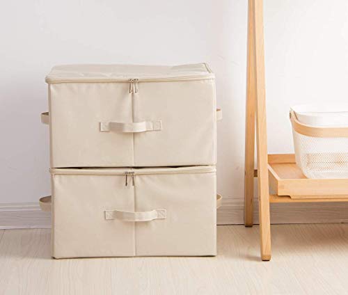 iwill CREATE PRO Contenedores de Almacenamiento de Lino Plegables Jumbo, Tide Up Your Closet, Conveniente Compartimiento de Almacenamiento con Tapa, Beige, Paquete de 2
