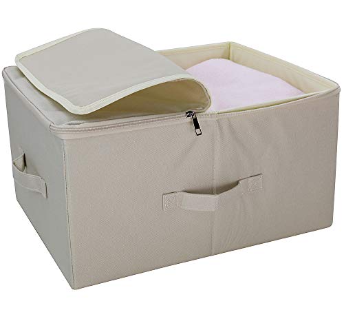 iwill CREATE PRO Contenedores de Almacenamiento de Lino Plegables Jumbo, Tide Up Your Closet, Conveniente Compartimiento de Almacenamiento con Tapa, Beige, Paquete de 2