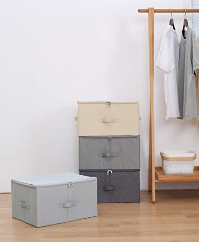 iwill CREATE PRO Contenedores de Almacenamiento de Lino Plegables Jumbo, Tide Up Your Closet, Conveniente Compartimiento de Almacenamiento con Tapa, Beige, Paquete de 2