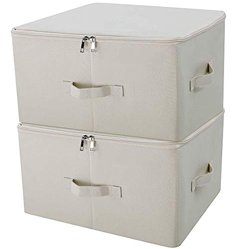 iwill CREATE PRO Contenedores de Almacenamiento de Lino Plegables Jumbo, Tide Up Your Closet, Conveniente Compartimiento de Almacenamiento con Tapa, Beige, Paquete de 2