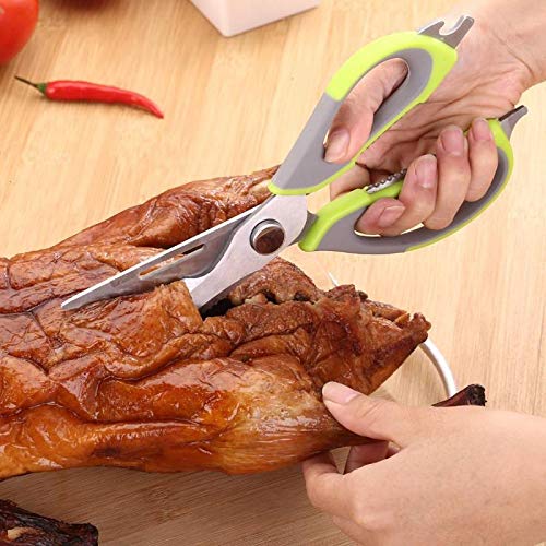 iwobi Tijeras de Cocina multifuncionales, Acero Inoxidable Tijeras Desmontables 8 en 1 de Alto Rendimiento con Cubierta para Pollo, Pescado, marisco y Barbacoa 24 * 8 * 3 cm con Conector de Tijera