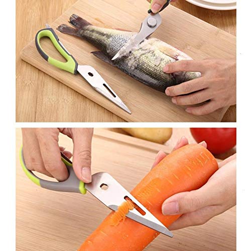 iwobi Tijeras de Cocina multifuncionales, Acero Inoxidable Tijeras Desmontables 8 en 1 de Alto Rendimiento con Cubierta para Pollo, Pescado, marisco y Barbacoa 24 * 8 * 3 cm con Conector de Tijera