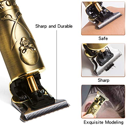 J TOHLO Cortapelos Eléctrico Profesional Cortadora de Pelo Recargable Cortapelos Impermeable con Cuchilla en T con 3 Peines Guía para Hombres Cabello Barba