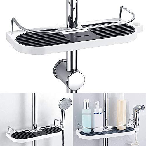 Jabonera de Ducha,Estante De Baño Ajustable Barra de Ducha Bandeja Cuarto de Baño Estante,Sin Taladrar Estante de Ducha para Barra de Ducha,Adecuado para Vara de 19mm-25mm Riel (1Piezas)