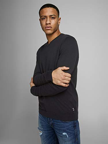 Jack & Jones Jjebasic Knit V-Neck Noos suéter, Negro (Black Black), Large para Hombre