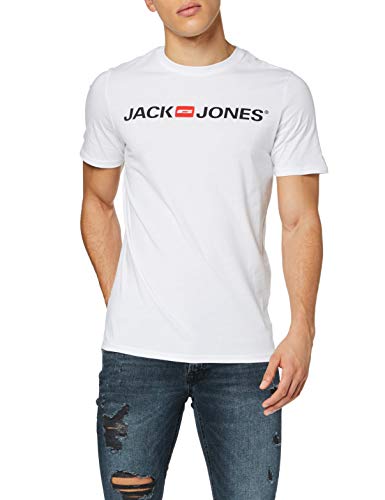 Jack & Jones Jjecorp Logo tee SS Crew Neck Noos Camiseta, Blanco (White Detail: Slim Fit), X-Small para Hombre
