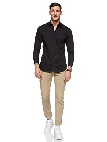 Jack & Jones Jprnon Iron Shirt L/s Noos Camisa, Negro (Black Fit:Slim Fit), Large para Hombre