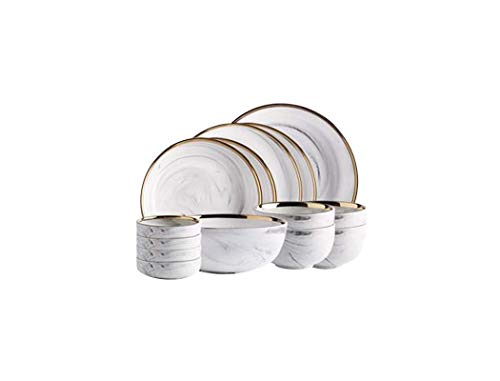 JACKJO 14PCS Placa de cerámica Filete Plato de Comida Juego de Cubiertos de mármol de Estilo nórdico Juego de Cubiertos Juego de Cubiertos de Alta Gama