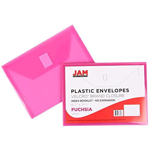 JAM PAPER Sobres de Billetera de Plástico con cierre de Gancho y Bucle - Índice - 139,7 x 190,5 mm - Rosa Fucsia - Paquete de 12