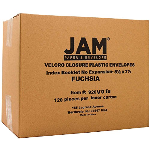 JAM PAPER Sobres de Billetera de Plástico con cierre de Gancho y Bucle - Índice - 139,7 x 190,5 mm - Rosa Fucsia - Paquete de 12