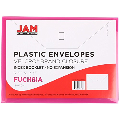 JAM PAPER Sobres de Billetera de Plástico con cierre de Gancho y Bucle - Índice - 139,7 x 190,5 mm - Rosa Fucsia - Paquete de 12