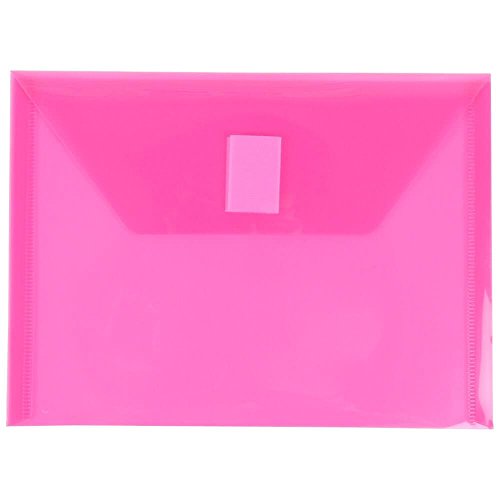 JAM PAPER Sobres de Billetera de Plástico con cierre de Gancho y Bucle - Índice - 139,7 x 190,5 mm - Rosa Fucsia - Paquete de 12