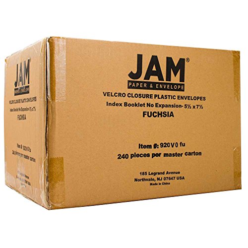 JAM PAPER Sobres de Billetera de Plástico con cierre de Gancho y Bucle - Índice - 139,7 x 190,5 mm - Rosa Fucsia - Paquete de 12