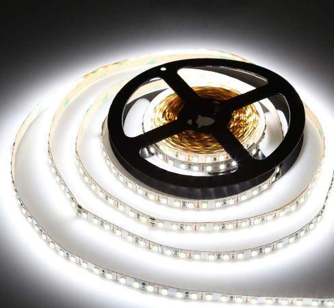 JANDEI - Tira LED 12V 600LED Bobina 5 Metros IP65 Exterior SMD2835 Base Adhesiva De Alta Calidad 3M. Corte Cada 25 Milímetros. 12 Vatios Metro [Clase de eficiencia energética A+] (6000K)