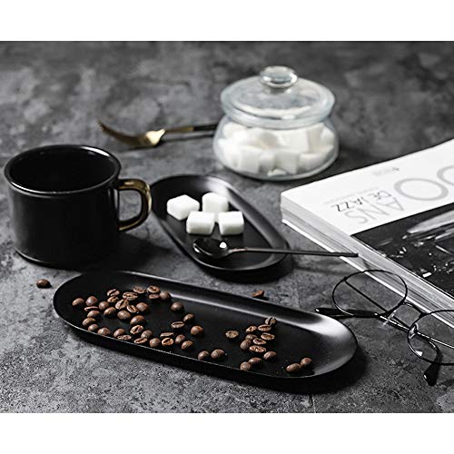 JaneYi - Bandeja de almacenamiento ovalada de acero inoxidable para guardar toallas, cosméticos, joyas, organizador, mantequilla, plato, aperitivo, té, llaves, platos de vela, color negro mate