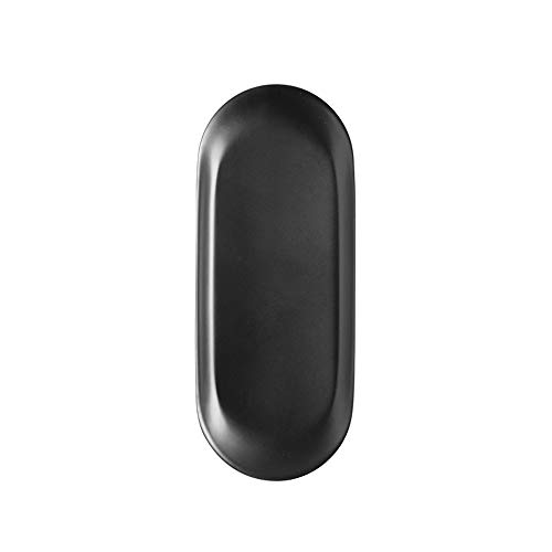 JaneYi - Bandeja de almacenamiento ovalada de acero inoxidable para guardar toallas, cosméticos, joyas, organizador, mantequilla, plato, aperitivo, té, llaves, platos de vela, color negro mate