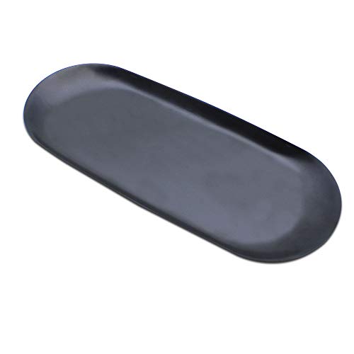 JaneYi - Bandeja de almacenamiento ovalada de acero inoxidable para guardar toallas, cosméticos, joyas, organizador, mantequilla, plato, aperitivo, té, llaves, platos de vela, color negro mate