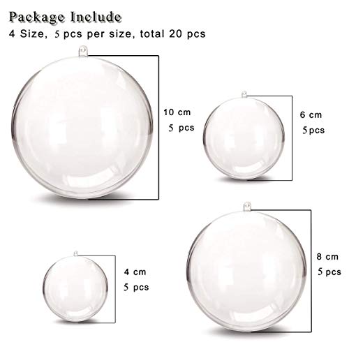 Jangostor 20 Piezas Bolas de Navidad, 40 mm, 60 mm, 80 mm, 100 mm Bola de Adornos navideños, Decoraciones de Navidad rellenables de plástico DIY Bolas de árbol Bolas artesanales Bola Transparente