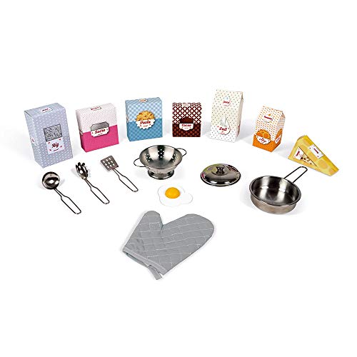 Janod - Cocina de Madera Maxi Lagoon - Cocina para niños equipada con nevera y horno microondas - Imitación y Despertar - 15 accesorios incluidos - A partir de 3 años (J06555)