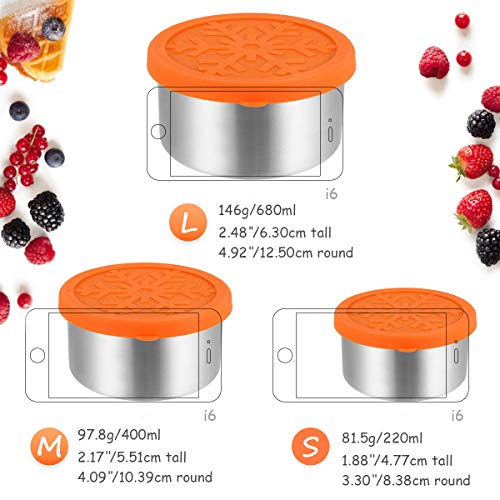 Janolia 3pcs Fiambrera Ecológica, Recipientes de Acero Inoxidable 304 y Silicona, Contenedores Seguros y Sanitarios Reciclados, Recipiente de Merienda Apilable con Una Bolsa o Cuchara al Azar