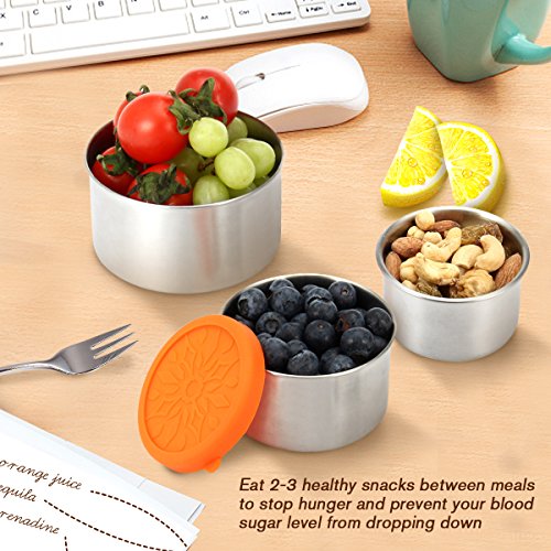 Janolia 3pcs Fiambrera Ecológica, Recipientes de Acero Inoxidable 304 y Silicona, Contenedores Seguros y Sanitarios Reciclados, Recipiente de Merienda Apilable con Una Bolsa o Cuchara al Azar