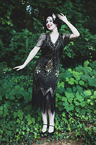 JaosWish Fancy Dress Gatsby 1920 aleta de las mujeres del vestido de lentejuelas de la vendimia de la franja de moldeado del Art Deco con la manga de Prom Party