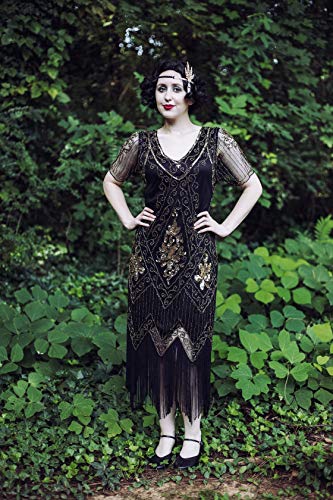 JaosWish Fancy Dress Gatsby 1920 aleta de las mujeres del vestido de lentejuelas de la vendimia de la franja de moldeado del Art Deco con la manga de Prom Party