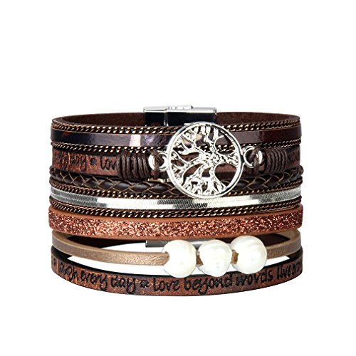 JAOYU Pulsera de cuero para mujeres Pulseras de perlas para niñas Pulsera de puño Joyería hecha a mano - Hermana, Regalos de madre - con hebilla de aleación