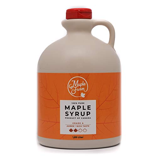 Jarabe de arce Grado A (Amber, Rich taste) - 1,89 litros (2,5 Kg) - Miel de arce - Sirope de Arce - Original maple syrup