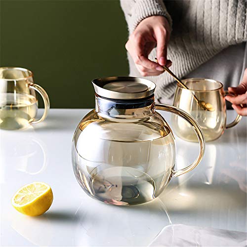 Jarra de vidrio, jarra de agua de 1.6L, botella de envase de bebida de jugo, kit de jarra de mesa de comedor, para jarra de agua de vino té helado,A