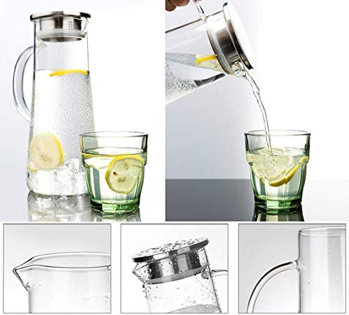 Jarras de vidrio para agua, jarra de agua de vidrio para agua fría, zumo, té y café, 50 onzas, 1,5 l