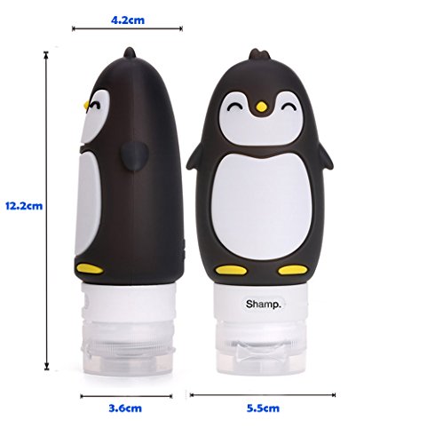 JasCherry Pingüino Botella Portátil de Viaje de Silicona - Contenedores para Champú, Bálsamo, Crema de Baño, Loción etc - 4 Pzs / 90 ml