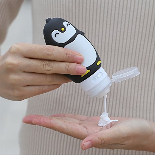 JasCherry Pingüino Botella Portátil de Viaje de Silicona - Contenedores para Champú, Bálsamo, Crema de Baño, Loción etc - 4 Pzs / 90 ml