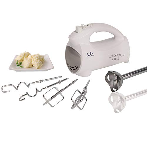 Jata BT575 Batidora Mezcladora con 5 Accesorios 2 Espirales para Amasar 2 Varillas para Mezclar y Brazo Batidor 5 Velocidades y Turbo