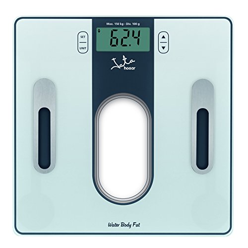 Jata Hogar 534 - Analizador de fitness de grasa y agua con base de cristal de seguridad y visor LCD