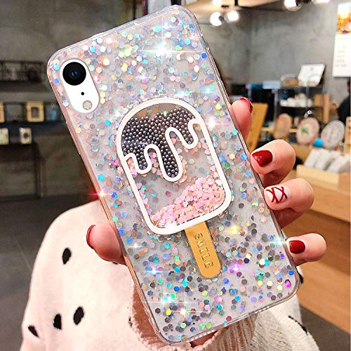 JAWSEU Funda Brillante Brillo Compatible con iPhone XR, Glitter Liquida Cristal Silicona Suave TPU Gel Goma Bumper Funda con 3D Bling Diseño Ultra Delgada Anti-Rasguño Protectora Carcasa,Blanco