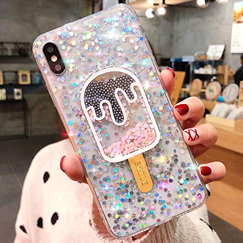 JAWSEU Funda Brillante Brillo Compatible con iPhone X/XS, Glitter Liquida Cristal Silicona Suave TPU Gel Goma Bumper Funda con 3D Bling Diseño Ultra Delgada Anti-Rasguño Protectora Carcasa,Blanco