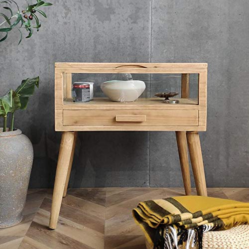 Jcnfa-Mesas Vitrina De Vidrio Templado De Color De Registro, Joyería/Vitrina De Cerámica, Mesa Auxiliar De Cajones, Mesita De Noche (Color : Wood, Size : 23.62 * 14.96 * 25.78in)