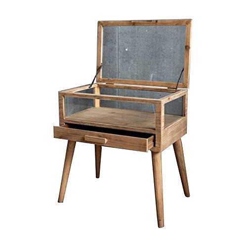 Jcnfa-Mesas Vitrina De Vidrio Templado De Color De Registro, Joyería/Vitrina De Cerámica, Mesa Auxiliar De Cajones, Mesita De Noche (Color : Wood, Size : 23.62 * 14.96 * 25.78in)