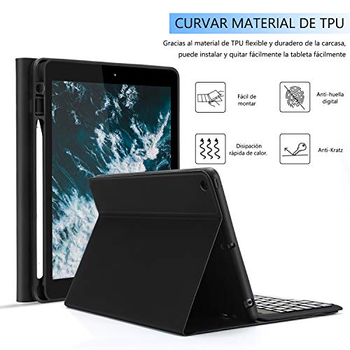 Jelly Comb Funda con Teclado Español para iPad 10.2 2019 y 2020/ iPad Air 3 10.5 2019/iPad Pro 10.5 2017, Teclado Desmontable retroiluminado de 7 Colores Funda Protectora para iPad 7ª/8ª Generación