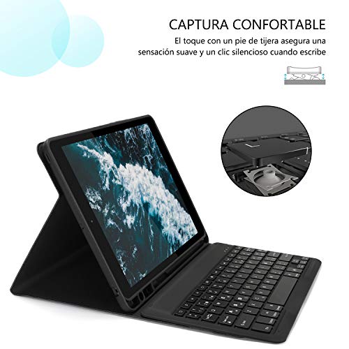Jelly Comb Funda con Teclado Español para iPad 10.2 2019 y 2020/ iPad Air 3 10.5 2019/iPad Pro 10.5 2017, Teclado Desmontable retroiluminado de 7 Colores Funda Protectora para iPad 7ª/8ª Generación