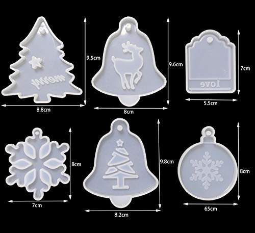 JEMESI 6Pack Moldes Resina DIY Silicona Epoxi Moldes Resina para Copo de Nieve/Copos de Nieve Circular/árbol de Navidad, Alce, Moldes Montaje de Love