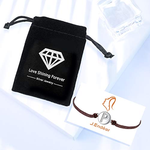 J.Endéar Pulsera Forma de Inicial P, Plata de Ley 925 Circonita Cúbica Pulseras Iniciales, Regalo de Amistad 24cm Trenzado Hecho a Mano Ajustable