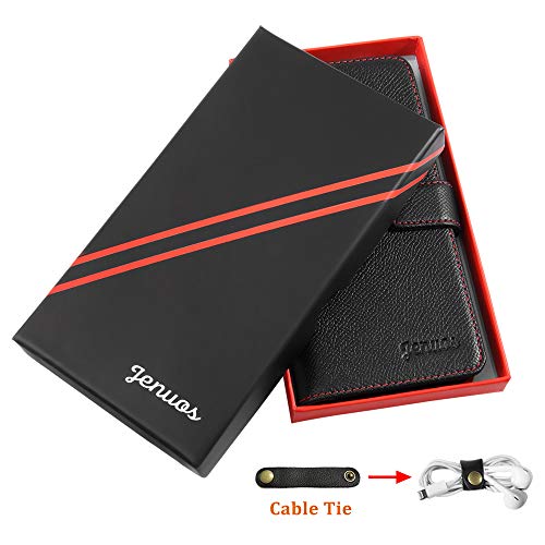 Jenuos Funda Samsung Note 10 Plus/Note 10+ 5G, Funda Libro de Cuero Genuino con Tapa Cartera Tarjetas y Cierre Magnético Soporte Protección Carcasa para Samsung Galaxy Note 10 Plus-Negro(N10P-EG-BK)